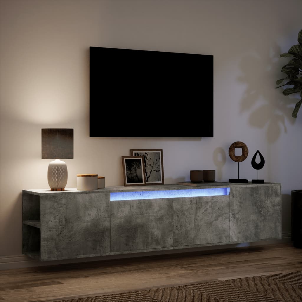 vidaXL Mueble de TV de pared con luz LED gris hormigón 180x31x39,5 cm