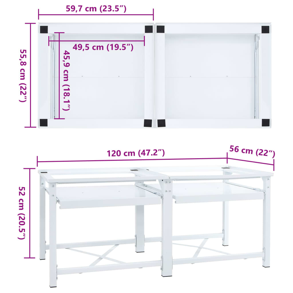 vidaXL Soporte pedestal doble lavadora con estantes extraíbles blanco