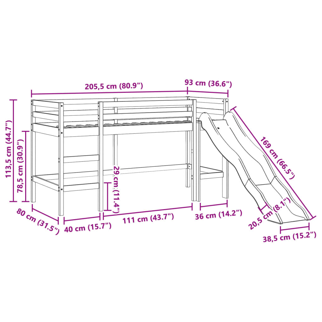 vidaXL Cama alta para niños sin colchón madera pino blanco 80x200 cm