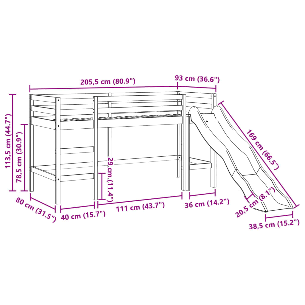 vidaXL Cama alta para niños sin colchón madera pino marrón 80x200 cm