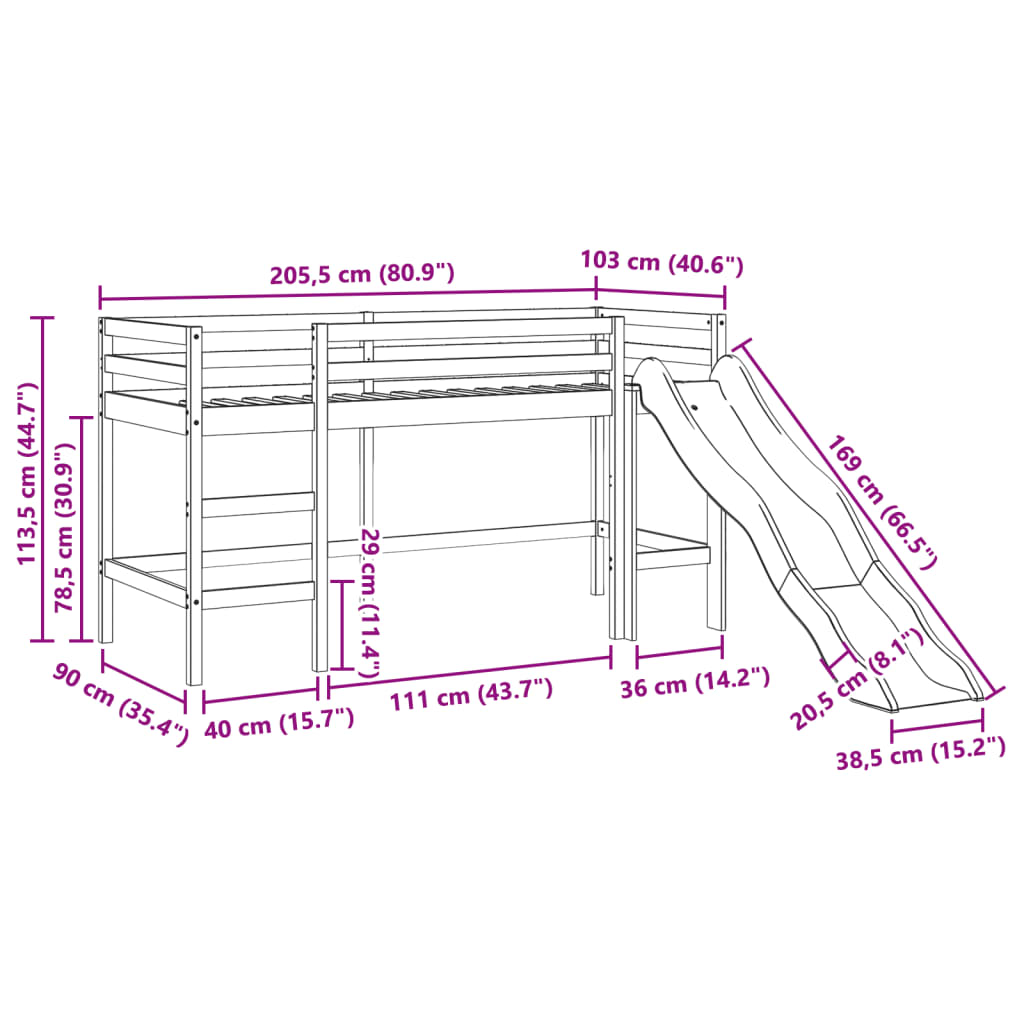 vidaXL Cama alta para niños sin colchón madera pino marrón 90x200 cm