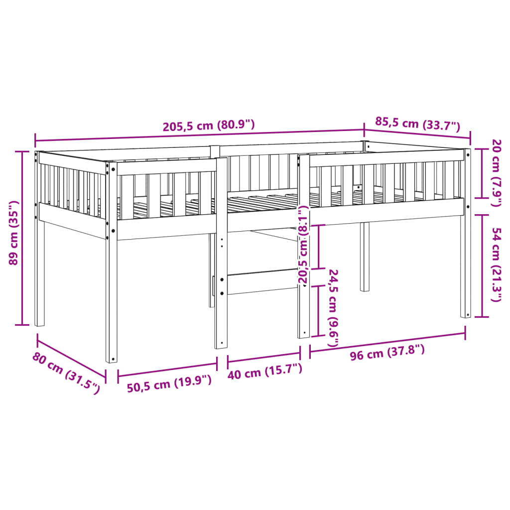 vidaXL Cama para niños sin colchón madera maciza de pino 80x200 cm