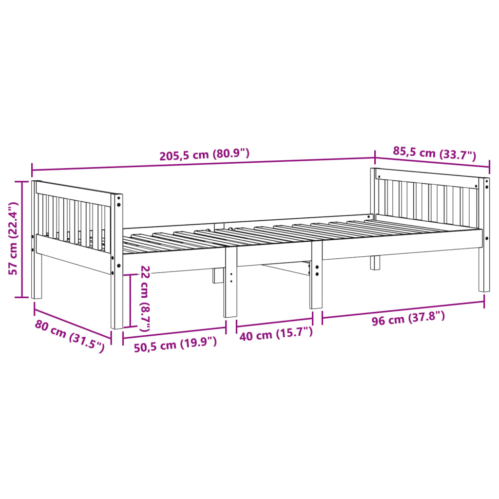 vidaXL Cama para niños sin colchón madera maciza pino blanca 80x200 cm