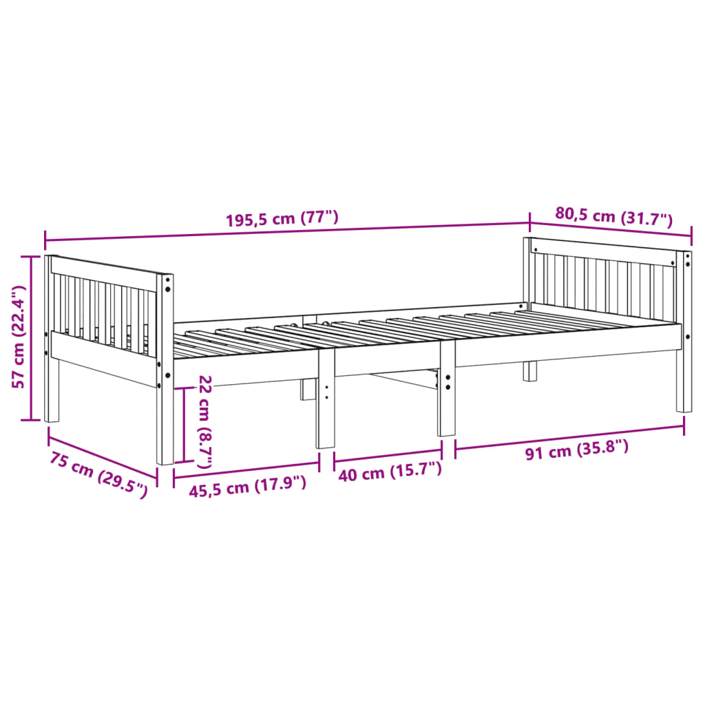 vidaXL Cama para niños sin colchón madera maciza pino blanca 75x190 cm