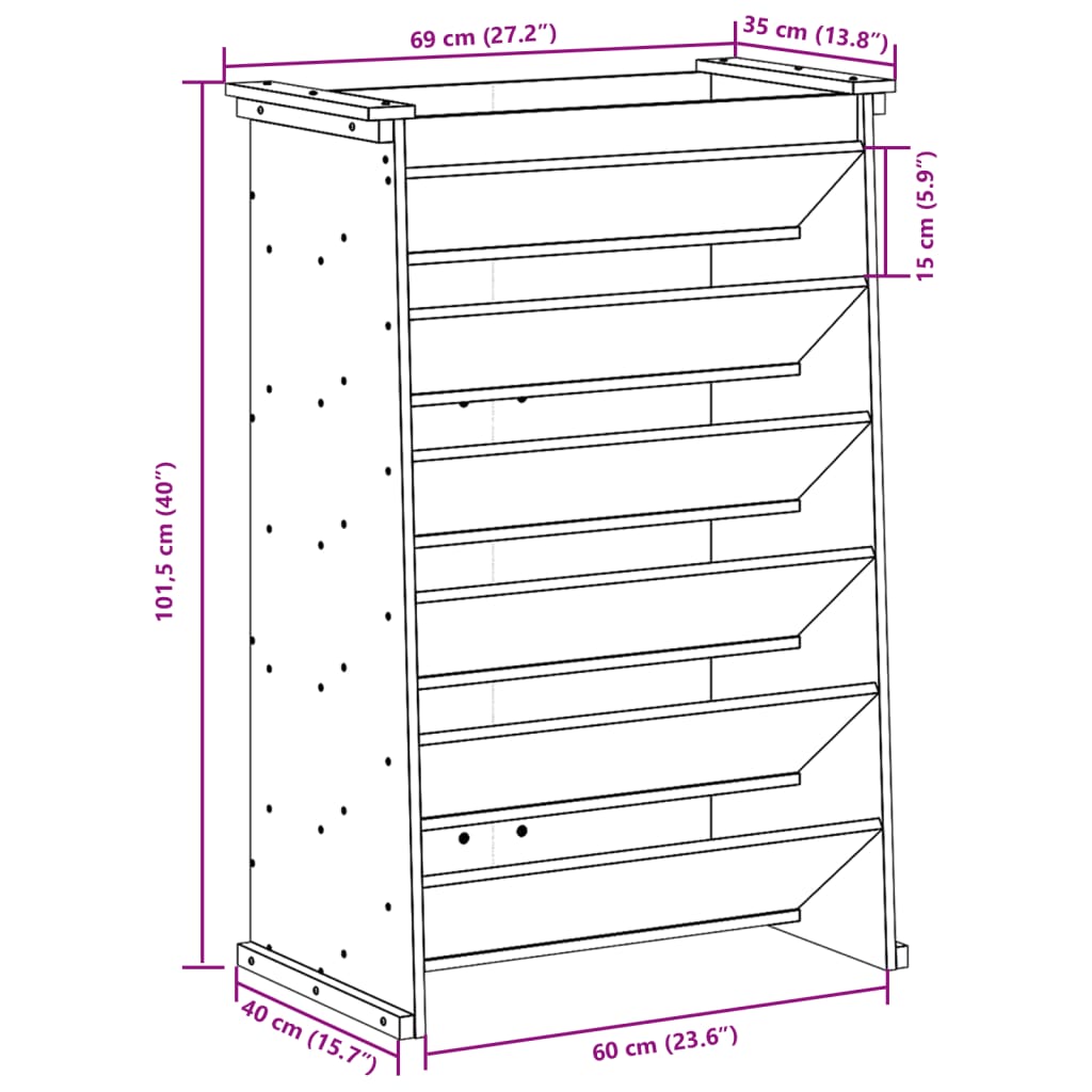 vidaXL Jardinera hierbas 6 niveles madera maciza pino 69x40x101,5 cm