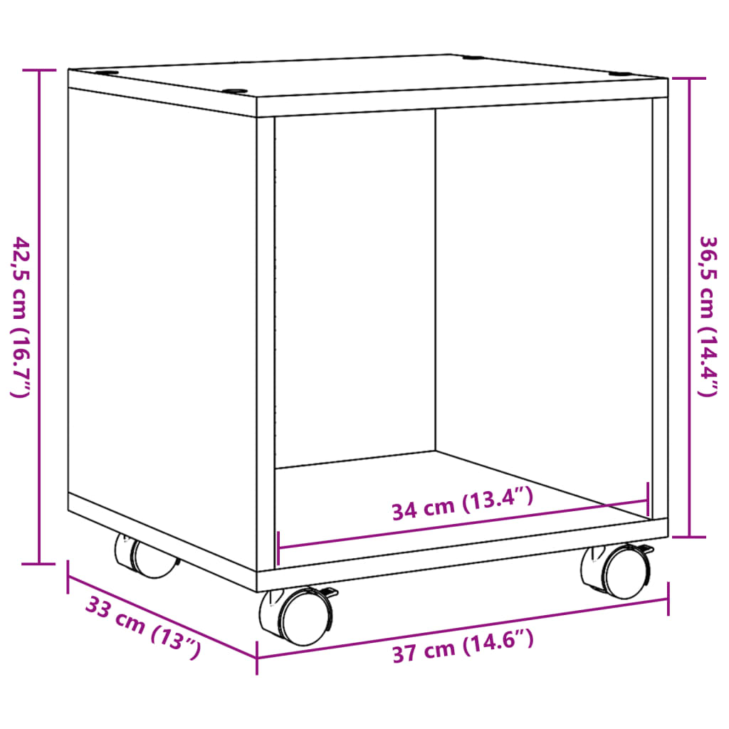 vidaXL Armario con ruedas madera ingeniería negro 37x33x42,5 cm