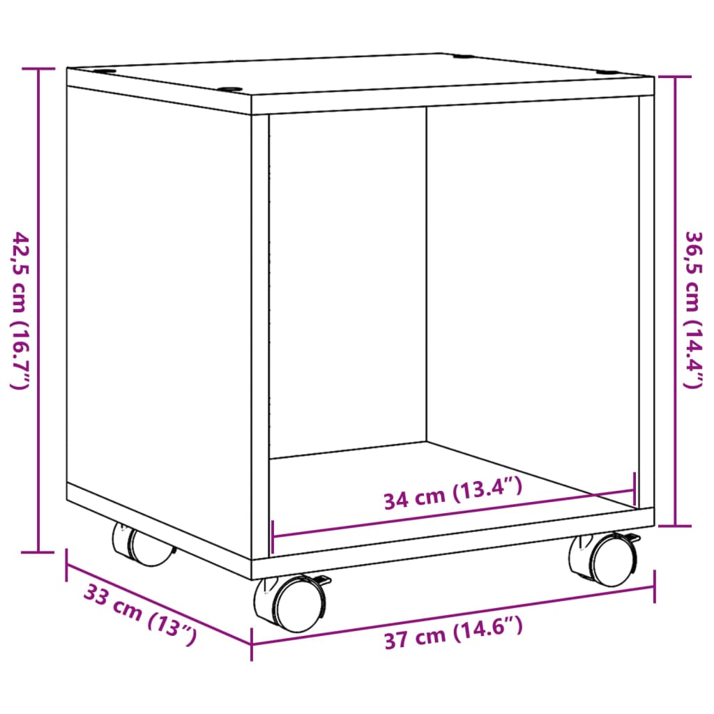 vidaXL Armario con ruedas madera ingeniería gris Sonoma 37x33x42,5 cm