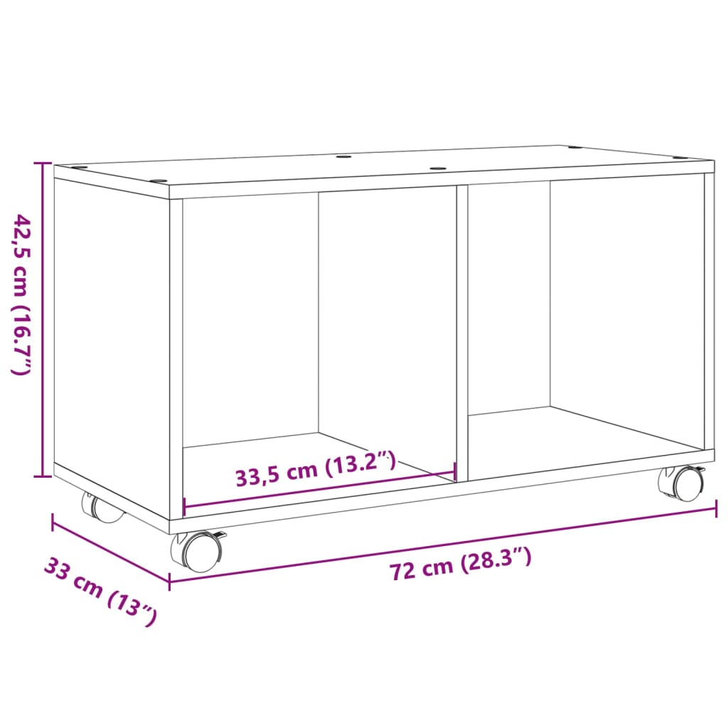 vidaXL Armario con ruedas madera ingeniería negro 72x33x42,5 cm