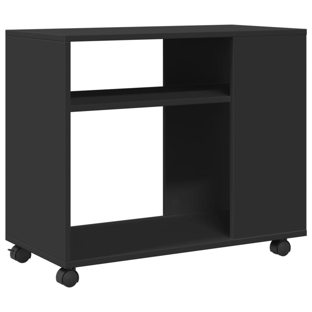 vidaXL Mesa auxiliar con ruedas madera de ingeniería negra 70x35x60 cm