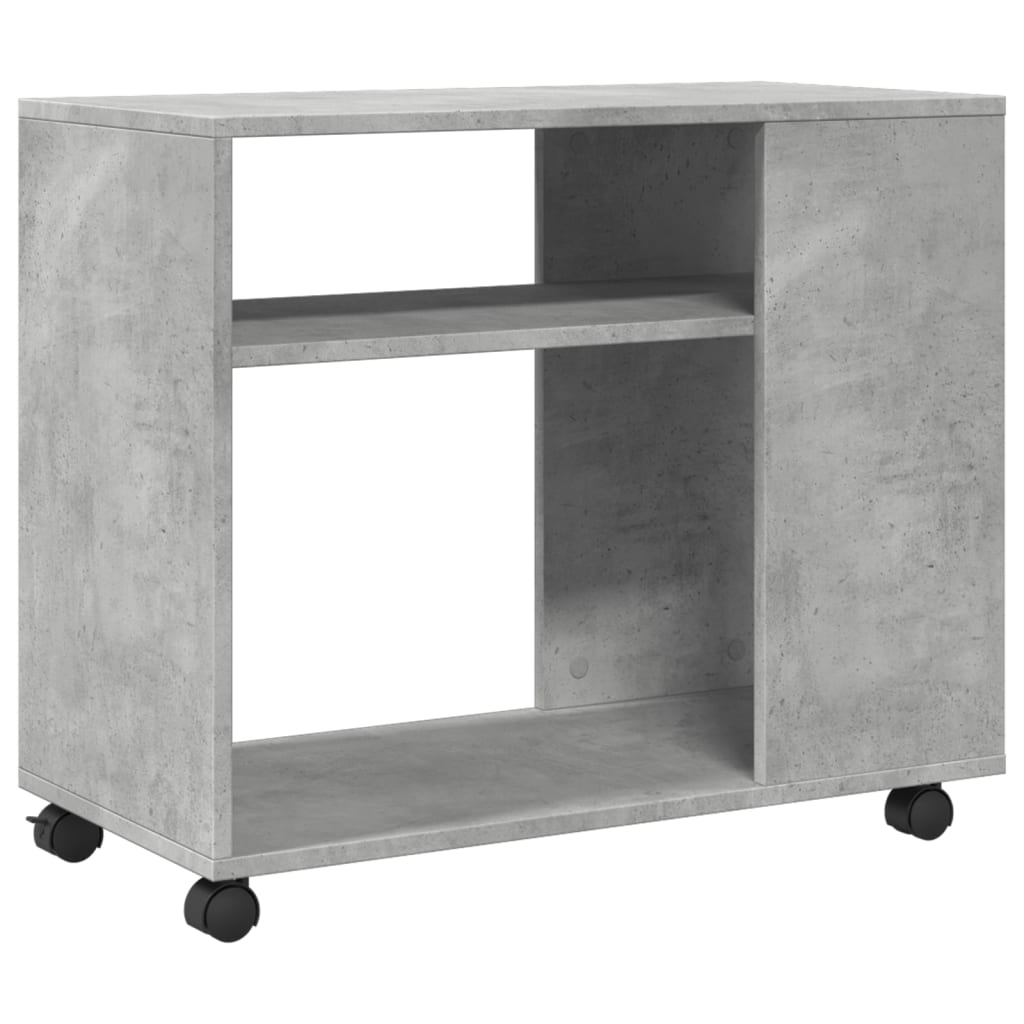 vidaXL Mesa auxiliar ruedas madera ingeniería gris hormigón 70x35x60cm