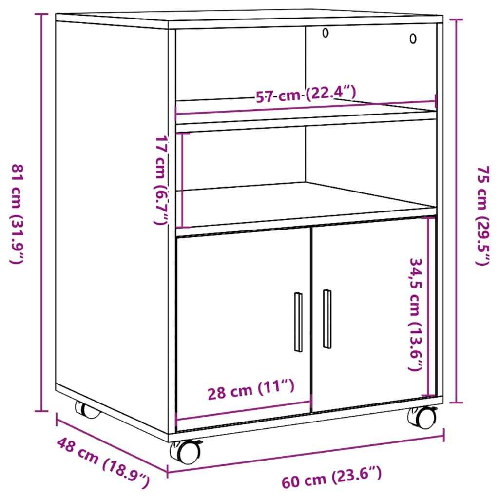 vidaXL Armario con ruedas madera de ingeniería blanco 60x48x81 cm