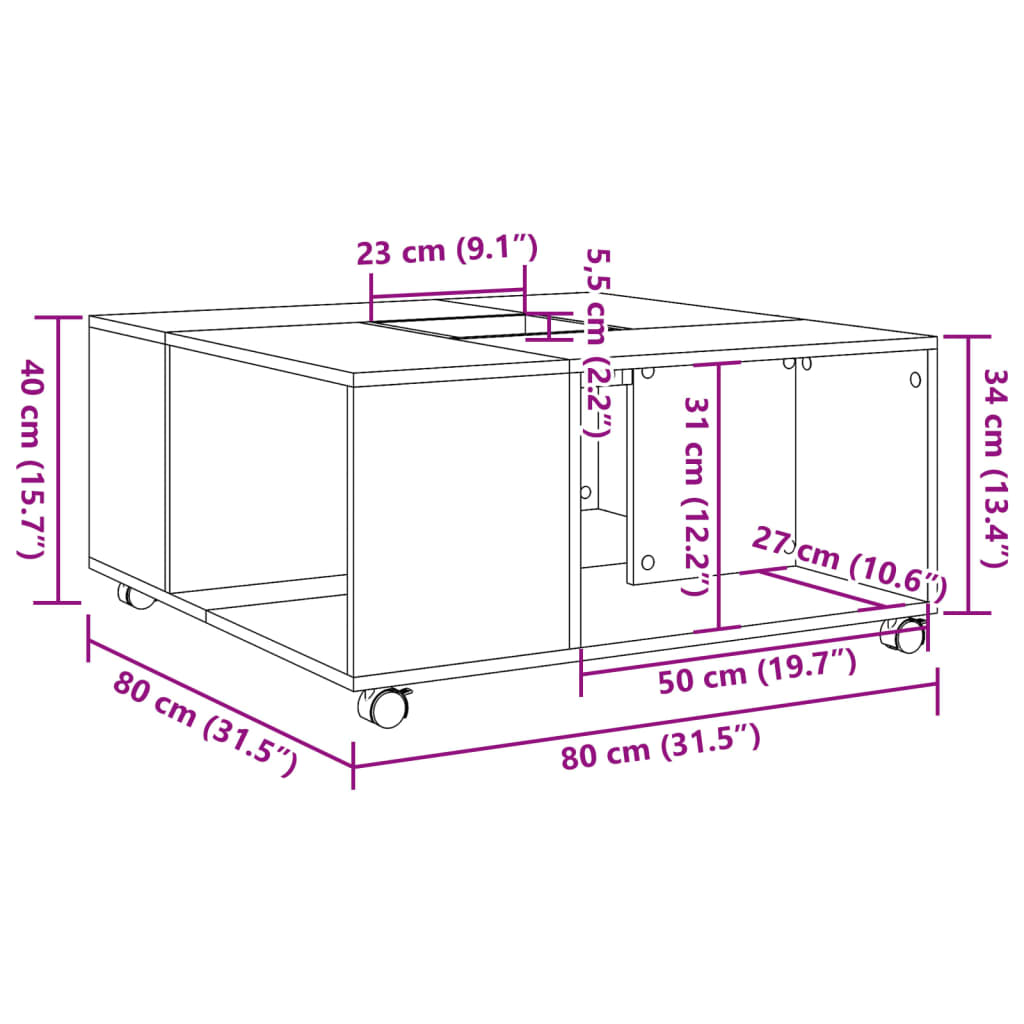 vidaXL Mesa de centro madera de ingeniería blanca 80x80x40 cm