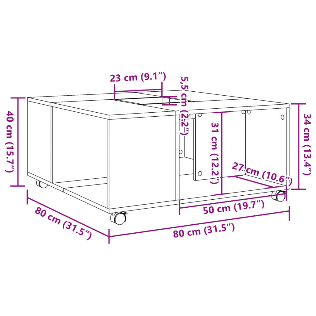 vidaXL Mesa de centro madera de ingeniería roble ahumado 80x80x40 cm