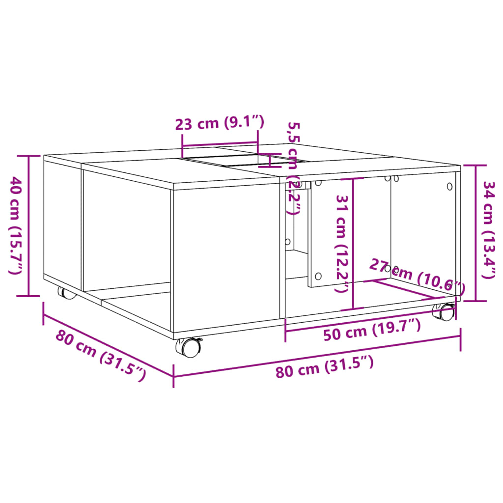 vidaXL Mesa de centro madera de ingeniería roble artisan 80x80x40 cm