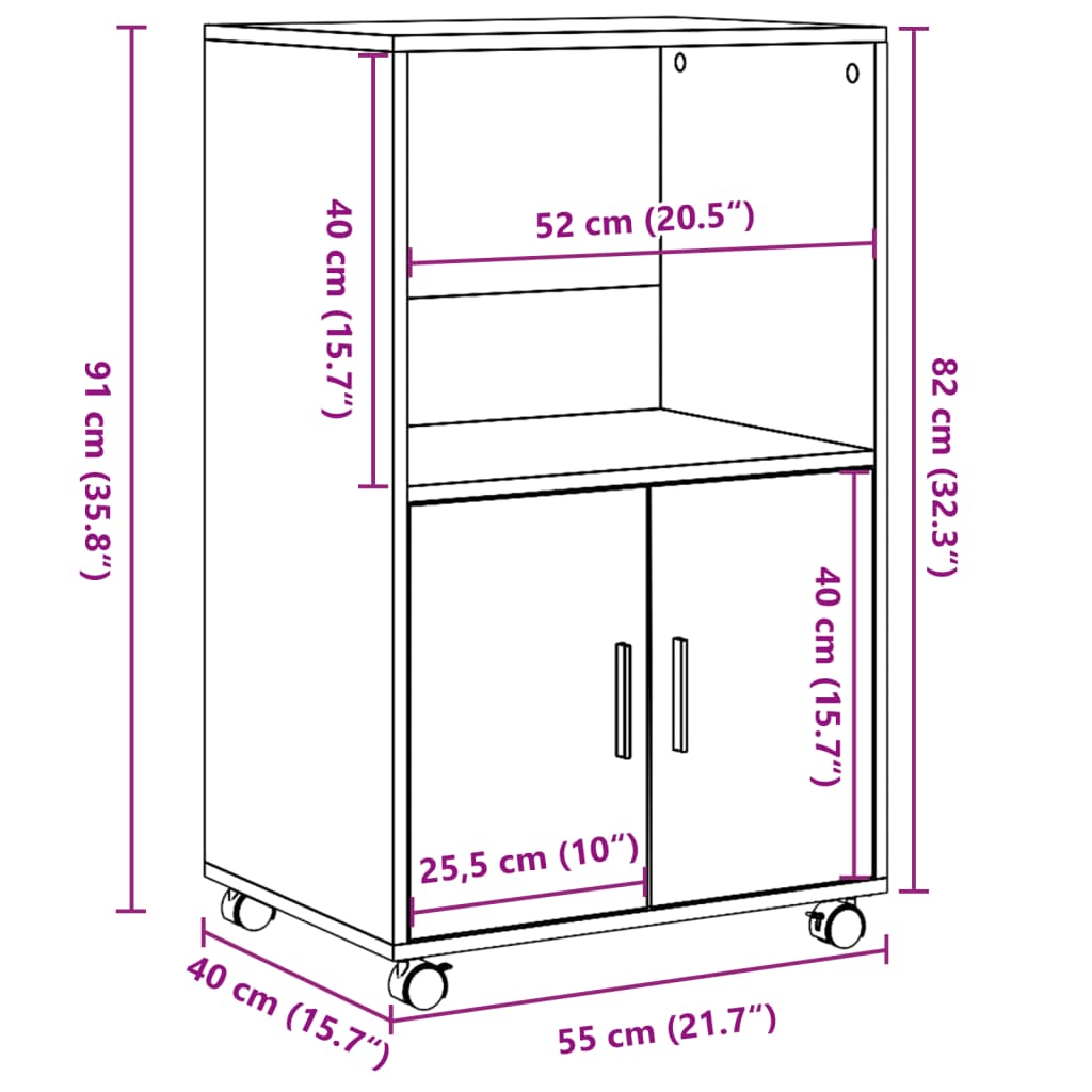 vidaXL Armario con ruedas madera de ingeniería blanco 55x40x91 cm