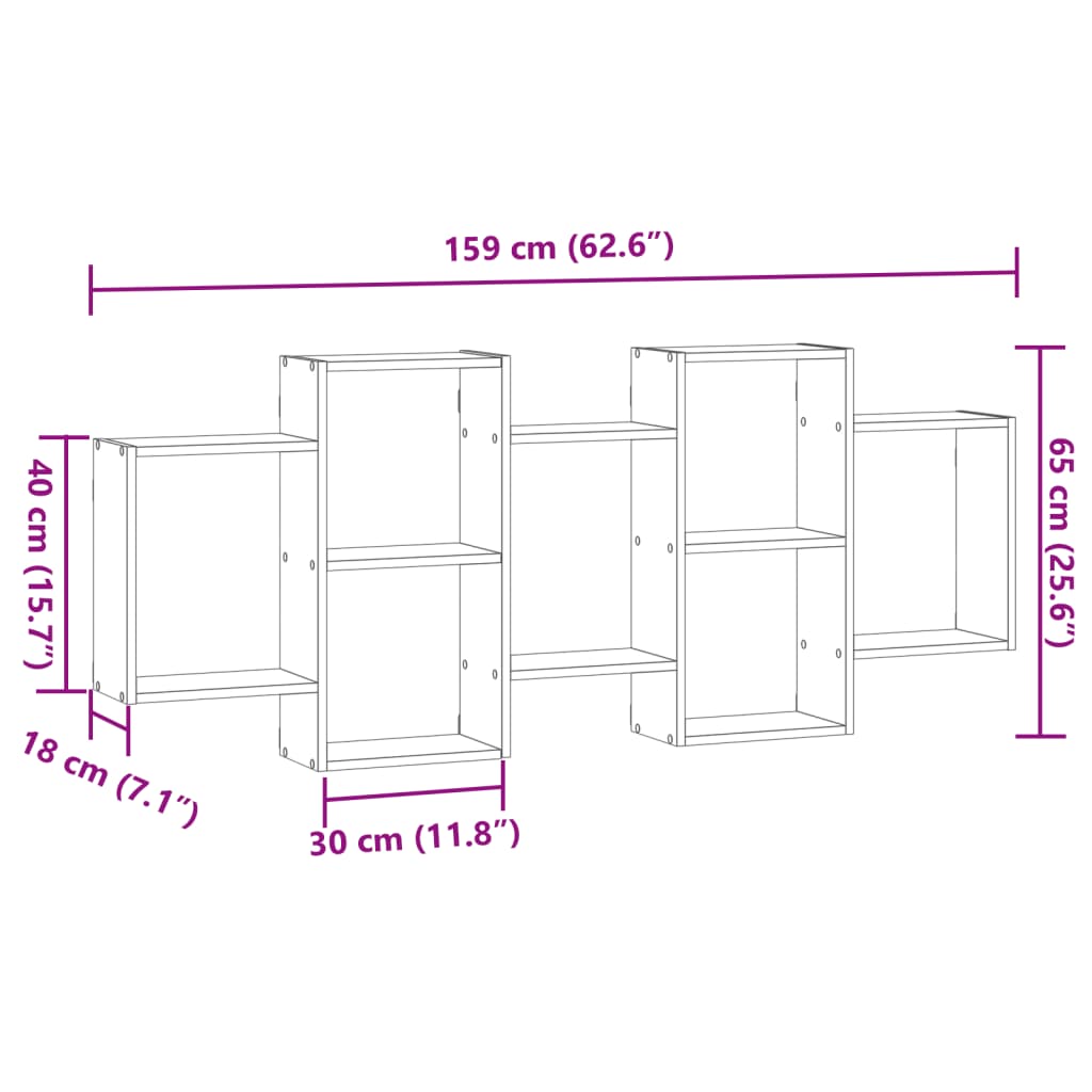 vidaXL Estantería de pared madera de ingeniería negra 159x18x65 cm