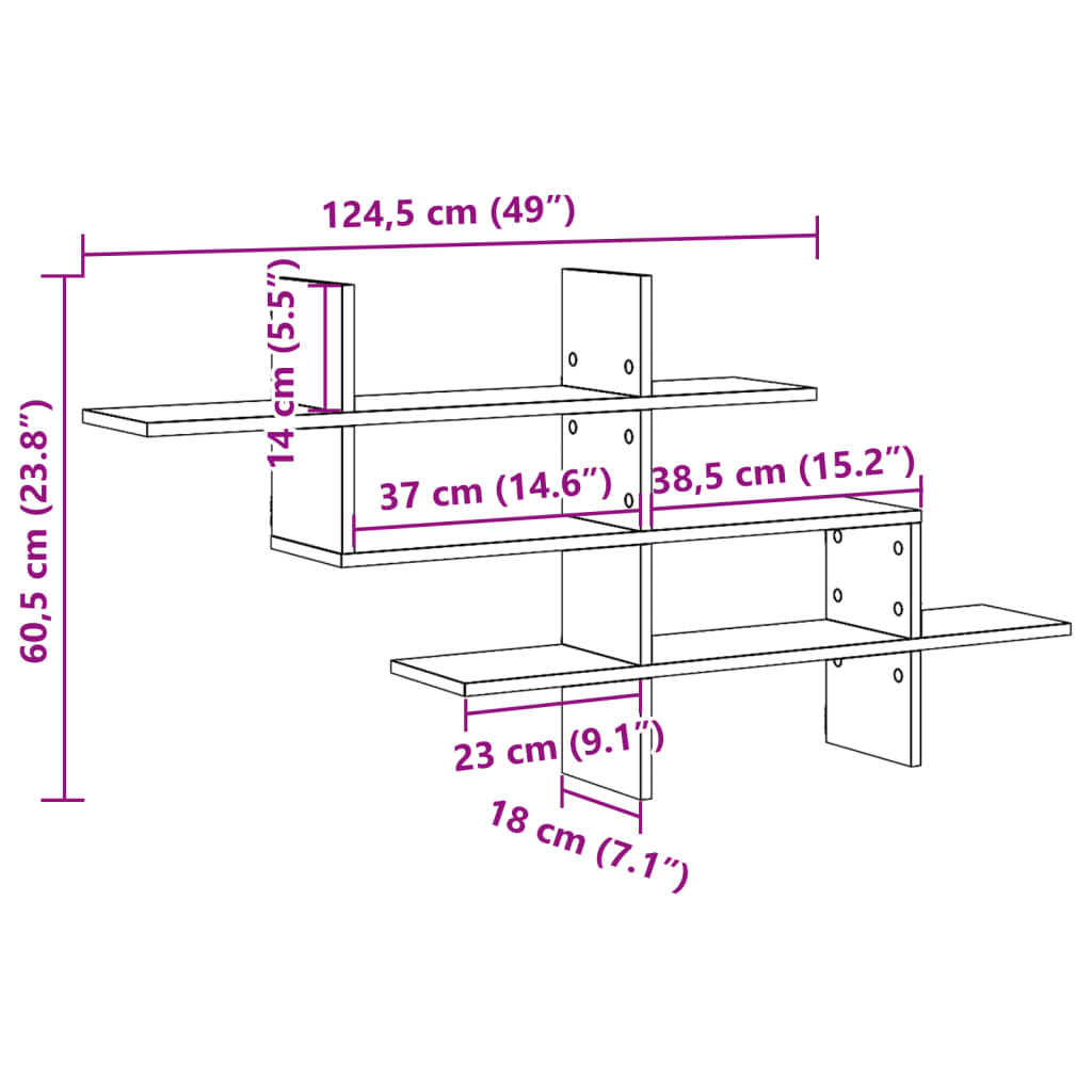 vidaXL Estantería de pared madera ingeniería blanca 124,5x18x60,5 cm