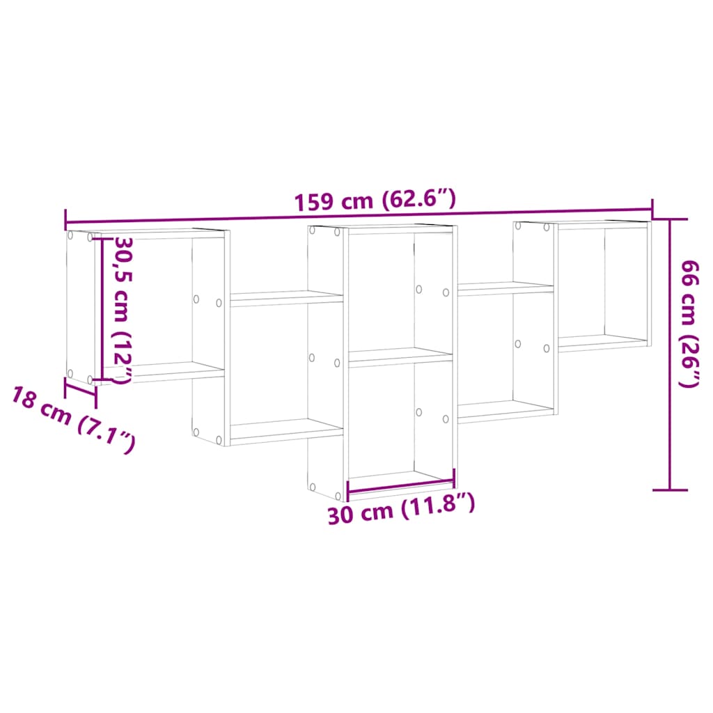 vidaXL Estantería de pared madera ingeniería roble ahumado 159x18x66cm