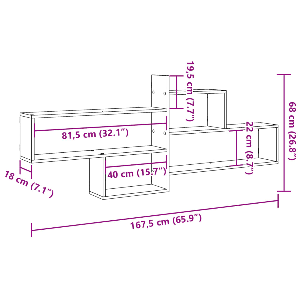 vidaXL Estantería de pared madera ingeniería blanca 167,5x18x68 cm