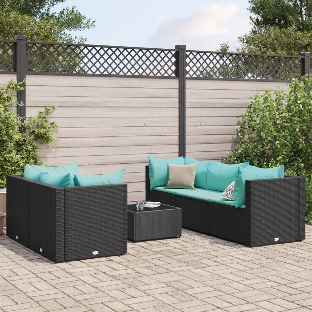 vidaXL Set muebles de jardín 6 piezas y cojines ratán sintético negro