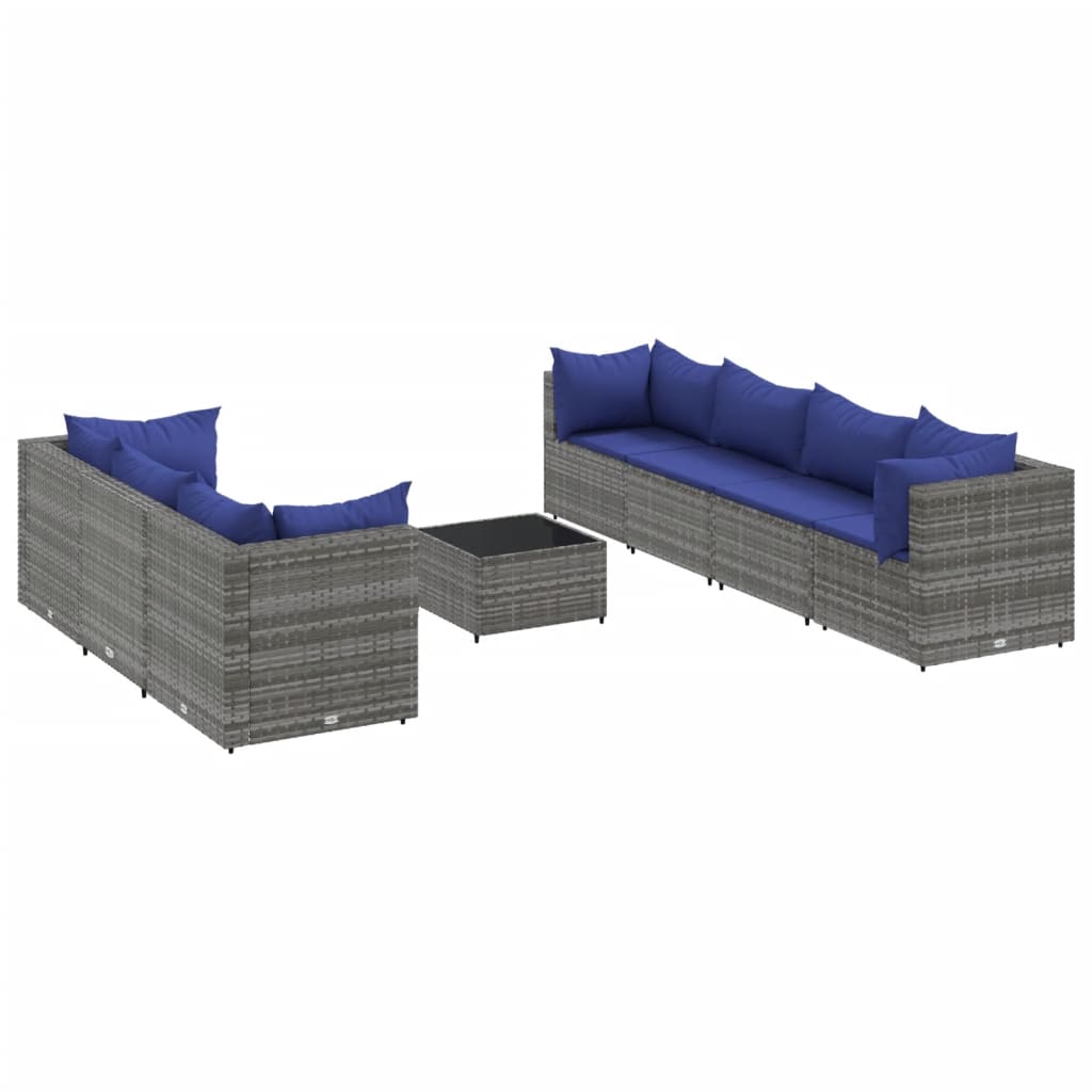 vidaXL Set de muebles de jardín 8 pzas y cojines ratán sintético gris