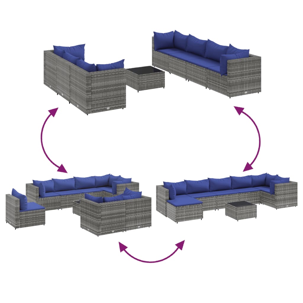 vidaXL Set de muebles de jardín 8 pzas y cojines ratán sintético gris