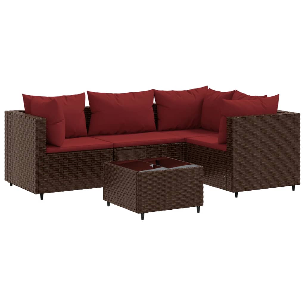 vidaXL Set muebles de jardín 5 piezas y cojines ratán sintético marrón