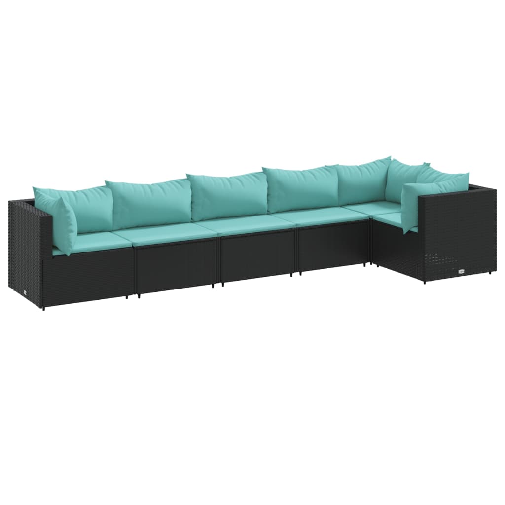 vidaXL Set muebles de jardín 6 piezas y cojines ratán sintético negro