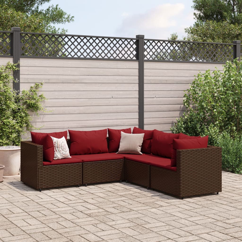 vidaXL Set muebles de jardín 5 piezas y cojines ratán sintético marrón