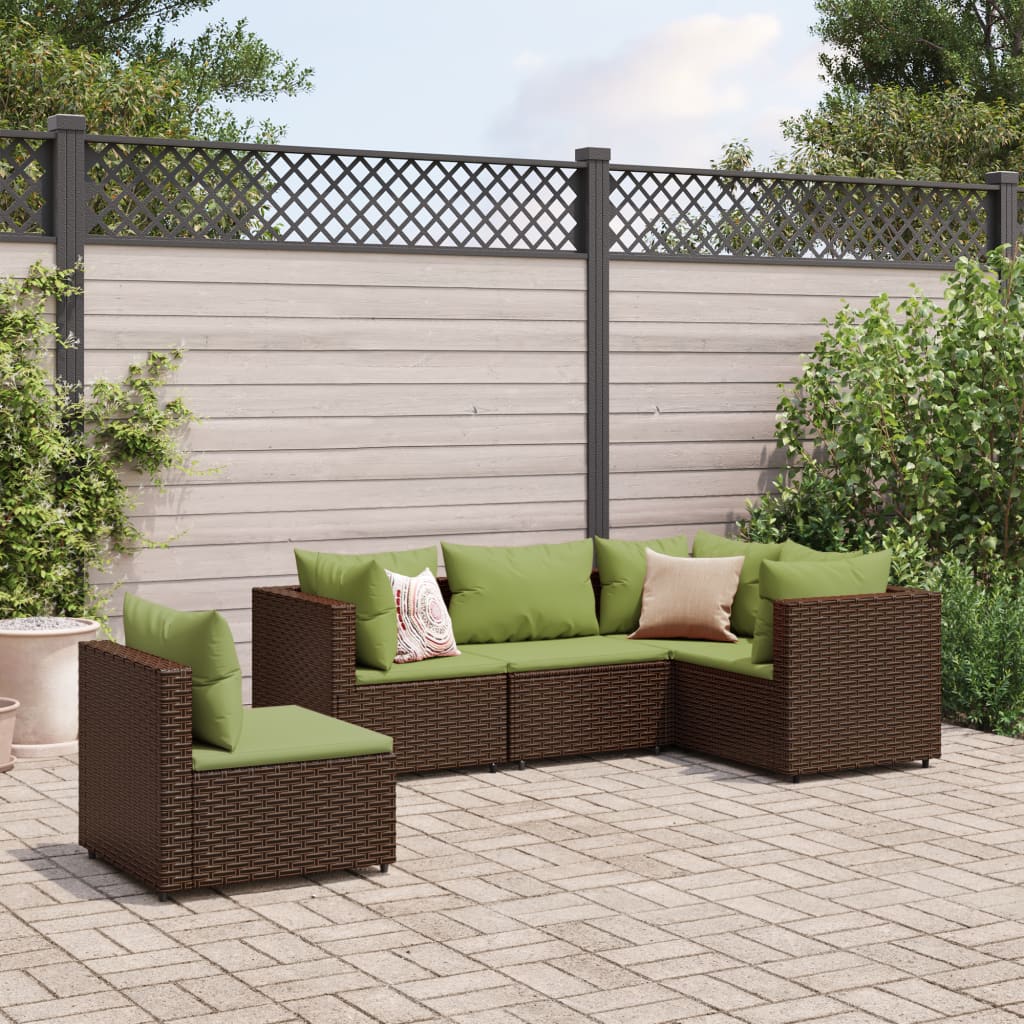 vidaXL Set muebles de jardín 5 piezas y cojines ratán sintético marrón