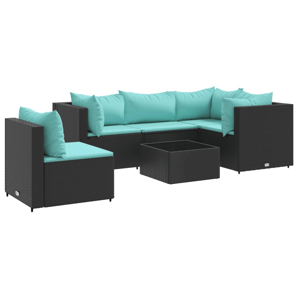 vidaXL Set muebles de jardín 6 piezas y cojines ratán sintético negro