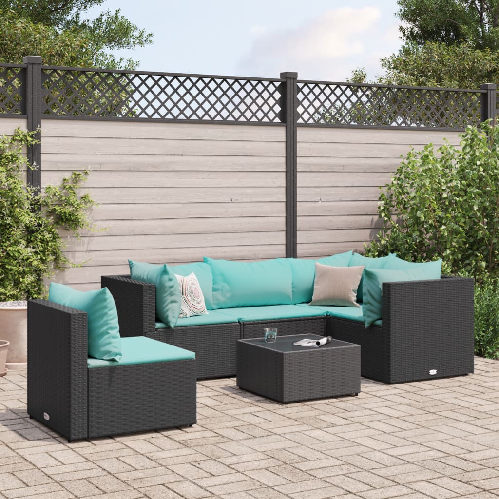 vidaXL Set muebles de jardín 6 piezas y cojines ratán sintético negro