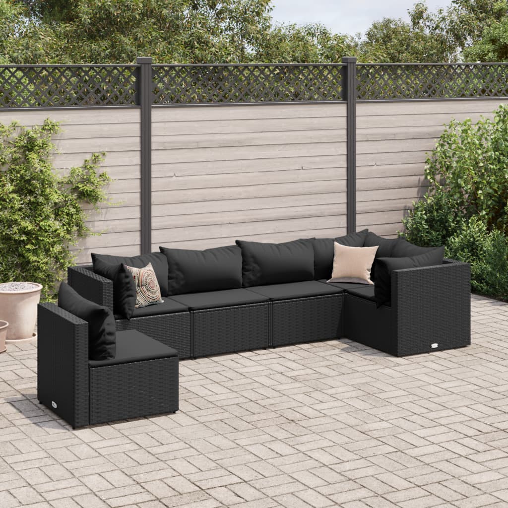 vidaXL Set muebles de jardín 6 piezas y cojines ratán sintético negro