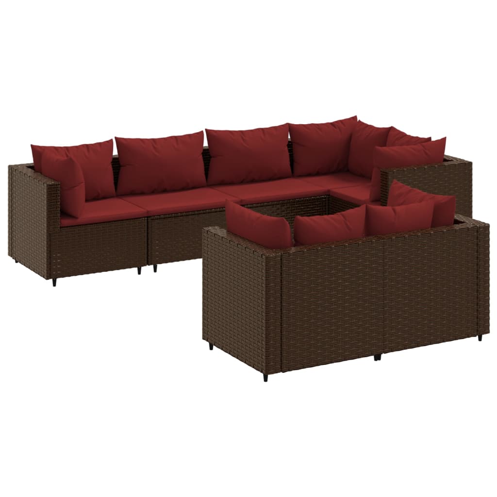 vidaXL Set muebles de jardín 7 piezas y cojines ratán sintético marrón