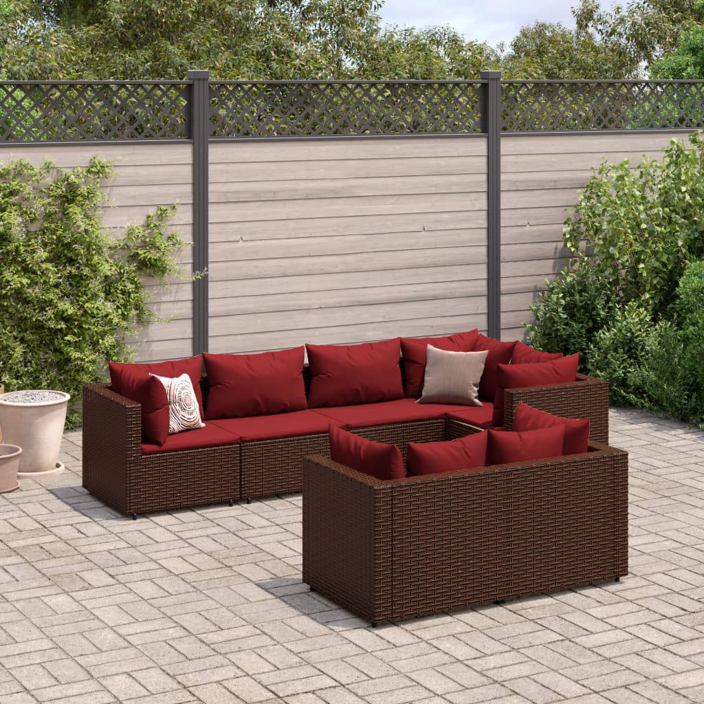 vidaXL Set muebles de jardín 7 piezas y cojines ratán sintético marrón