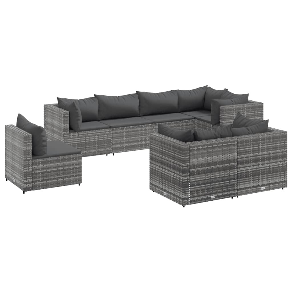 vidaXL Set de muebles de jardín 8 pzas y cojines ratán sintético gris