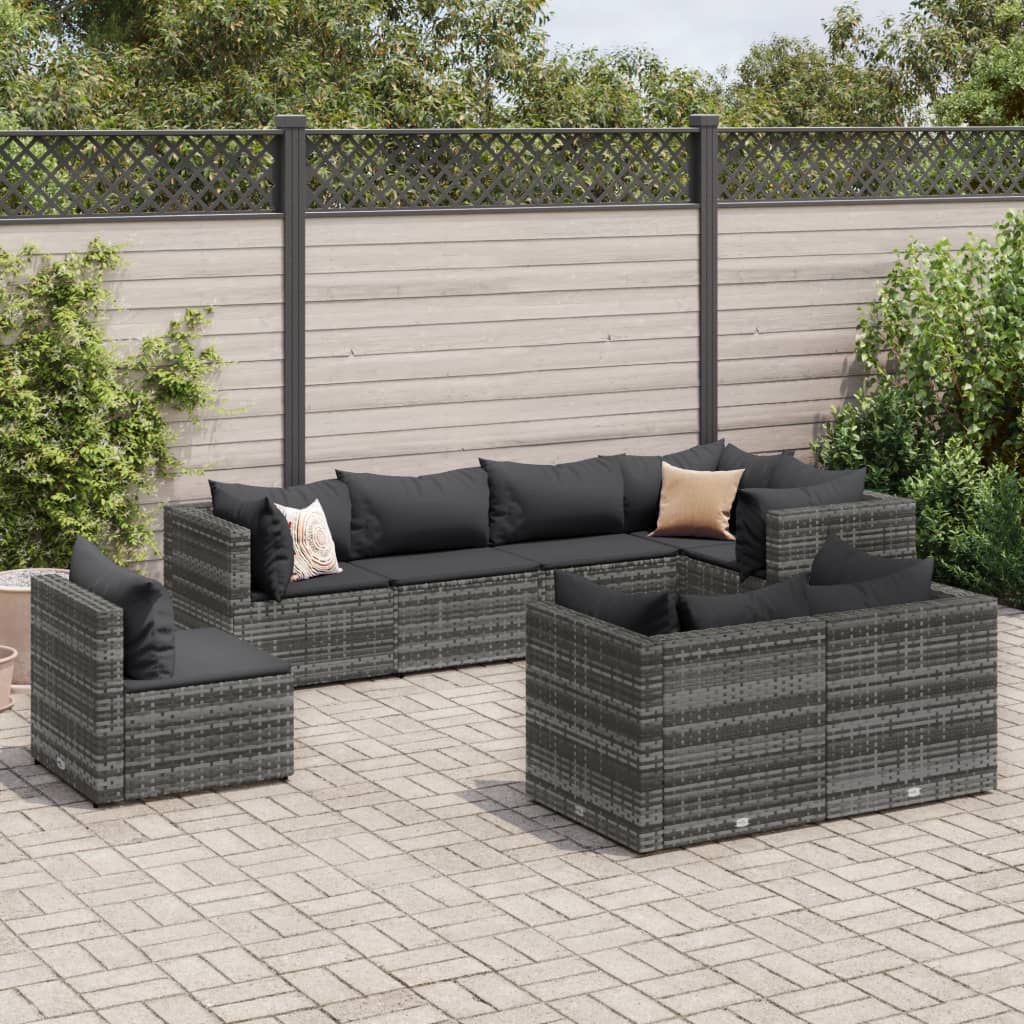 vidaXL Set de muebles de jardín 8 pzas y cojines ratán sintético gris