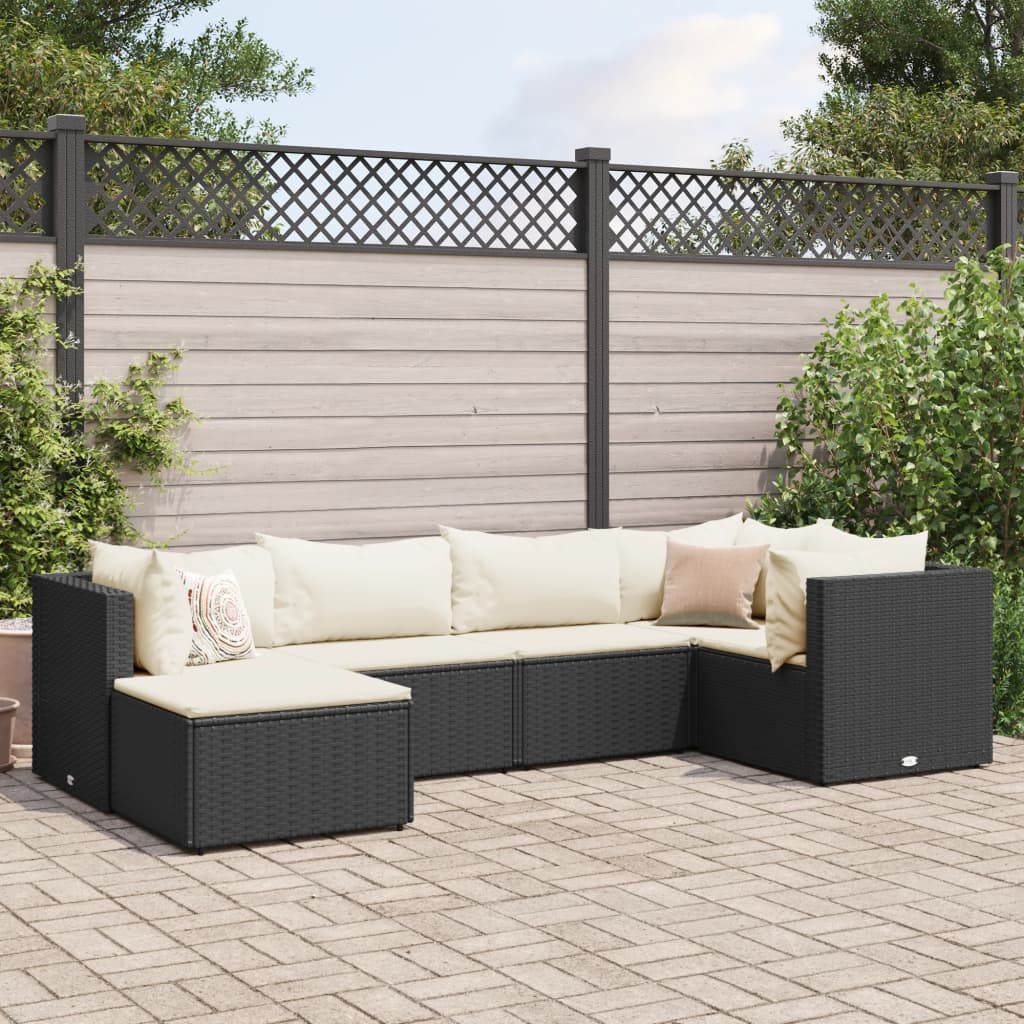 vidaXL Set muebles de jardín 6 piezas y cojines ratán sintético negro