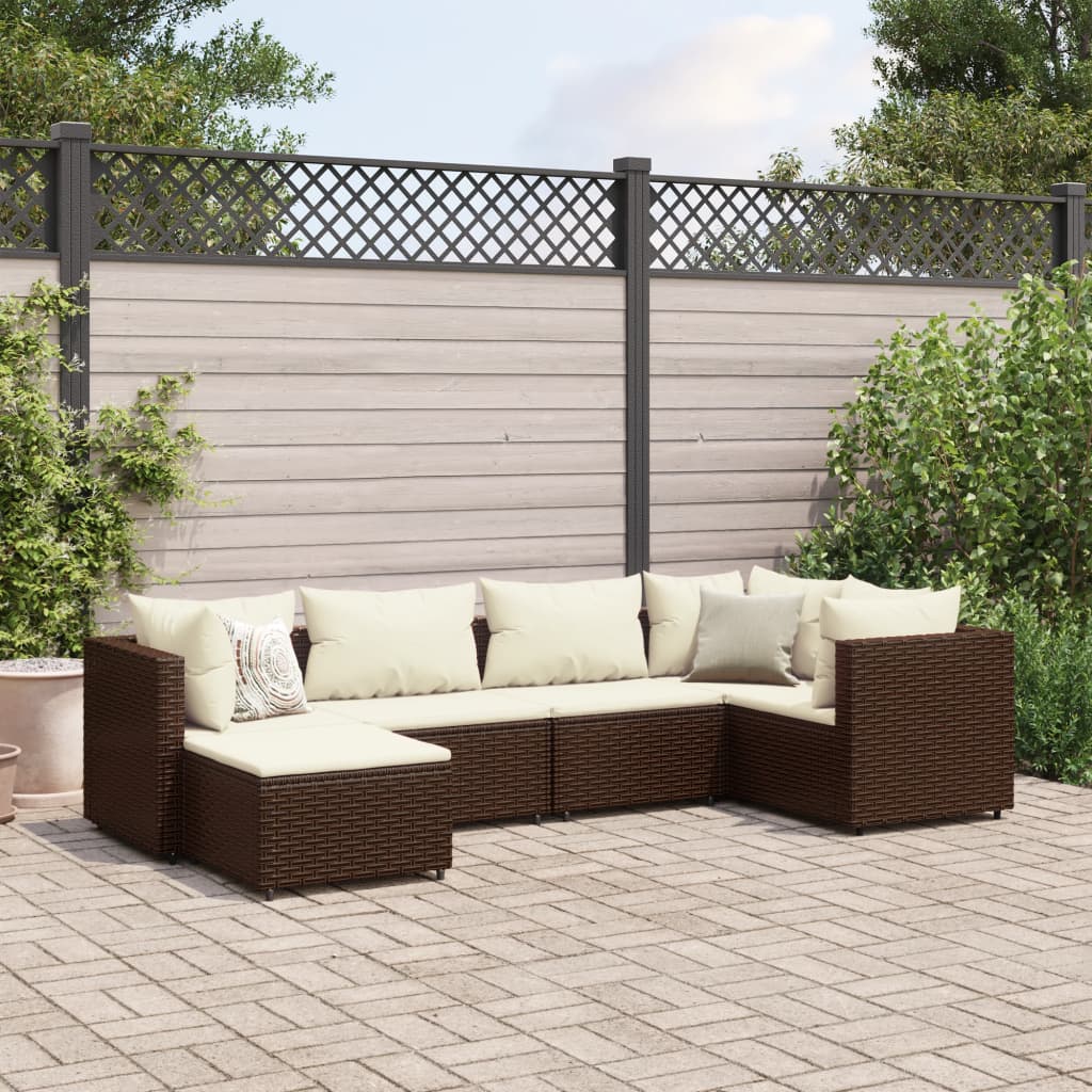 vidaXL Set muebles de jardín 6 piezas y cojines ratán sintético marrón