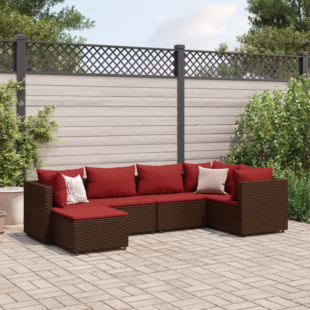 vidaXL Set muebles de jardín 6 piezas y cojines ratán sintético marrón