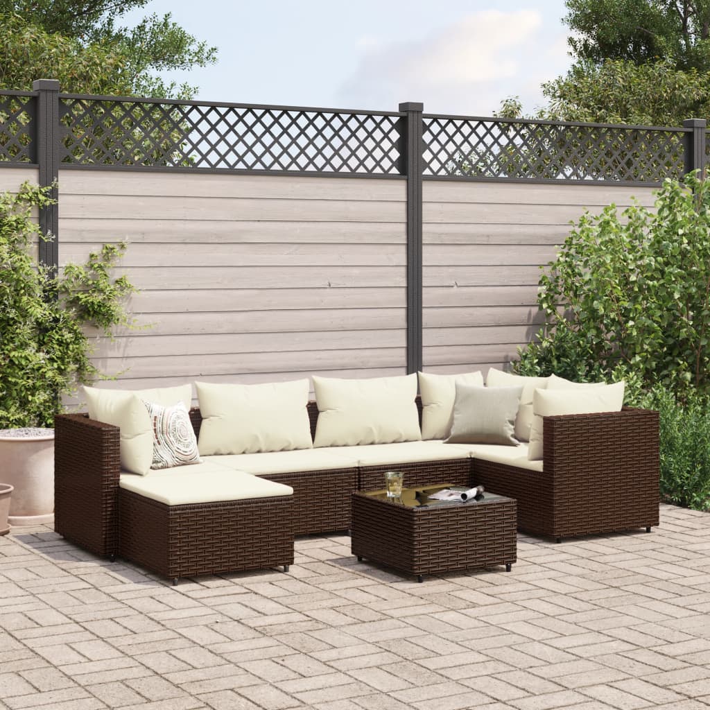 vidaXL Set muebles de jardín 7 piezas y cojines ratán sintético marrón