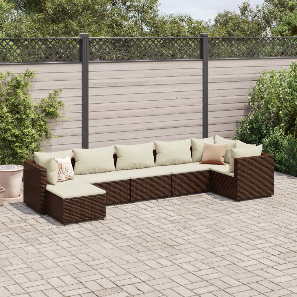 vidaXL Set muebles de jardín 7 piezas y cojines ratán sintético marrón