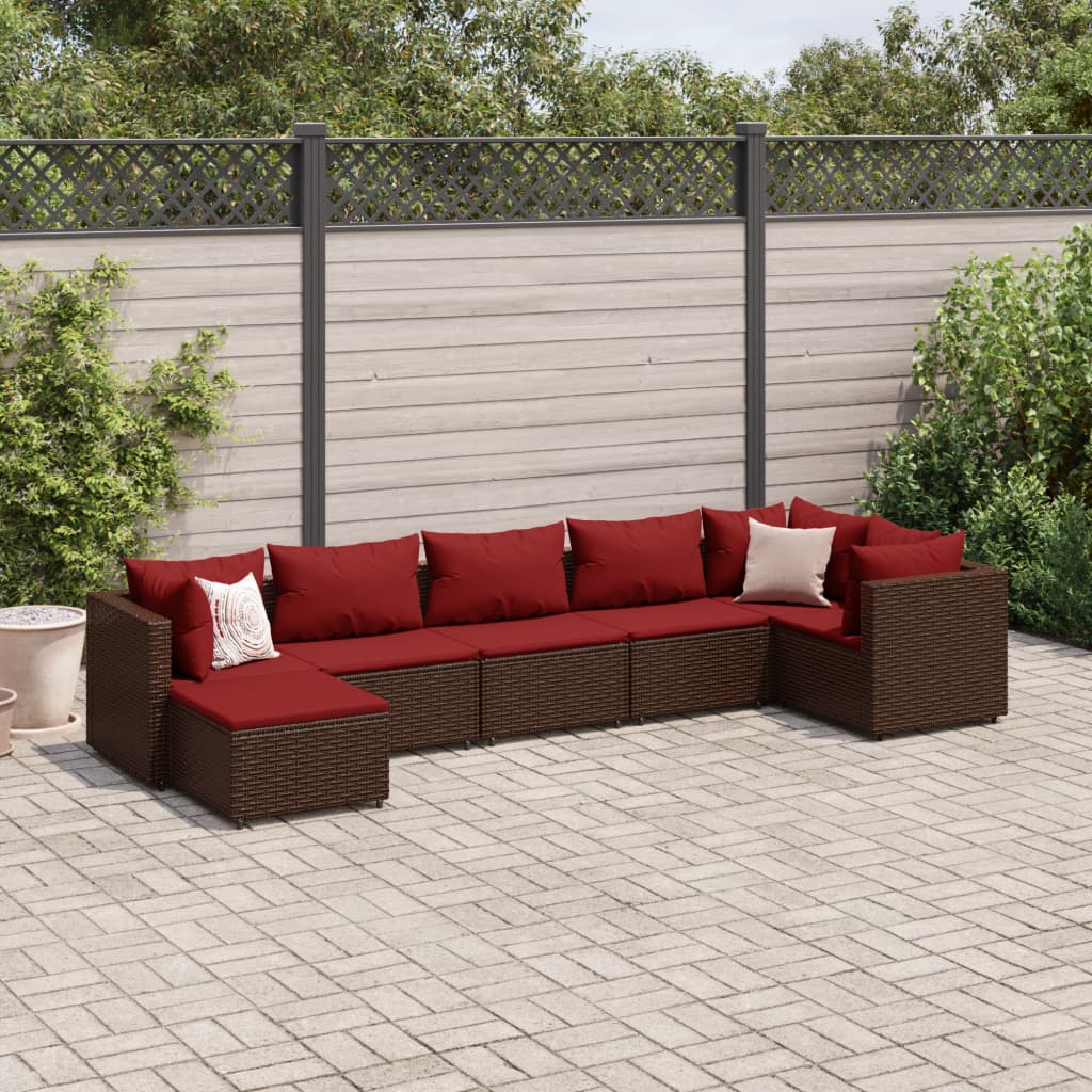 vidaXL Set muebles de jardín 7 piezas y cojines ratán sintético marrón