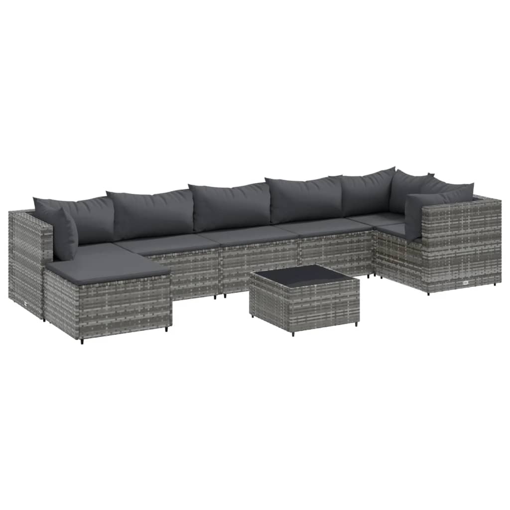 vidaXL Set de muebles de jardín 8 pzas y cojines ratán sintético gris