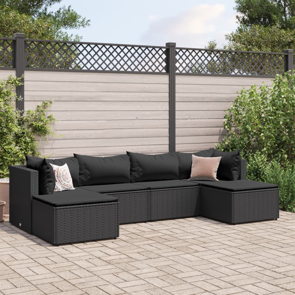 vidaXL Set muebles de jardín 6 piezas y cojines ratán sintético negro