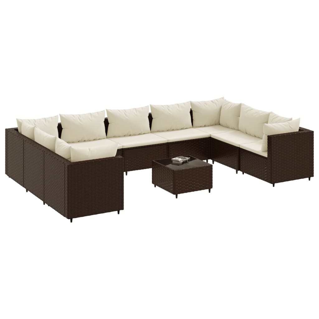 vidaXL Set muebles de jardín 10 pzas y cojines ratán sintético marrón