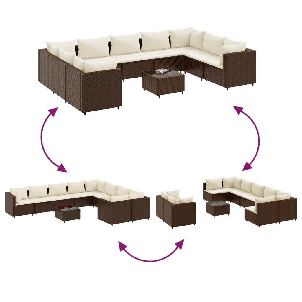 vidaXL Set muebles de jardín 10 pzas y cojines ratán sintético marrón