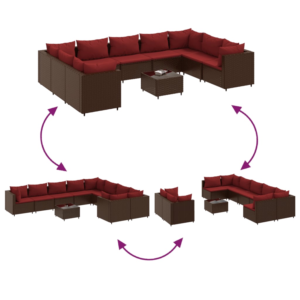 vidaXL Set muebles de jardín 10 pzas y cojines ratán sintético marrón