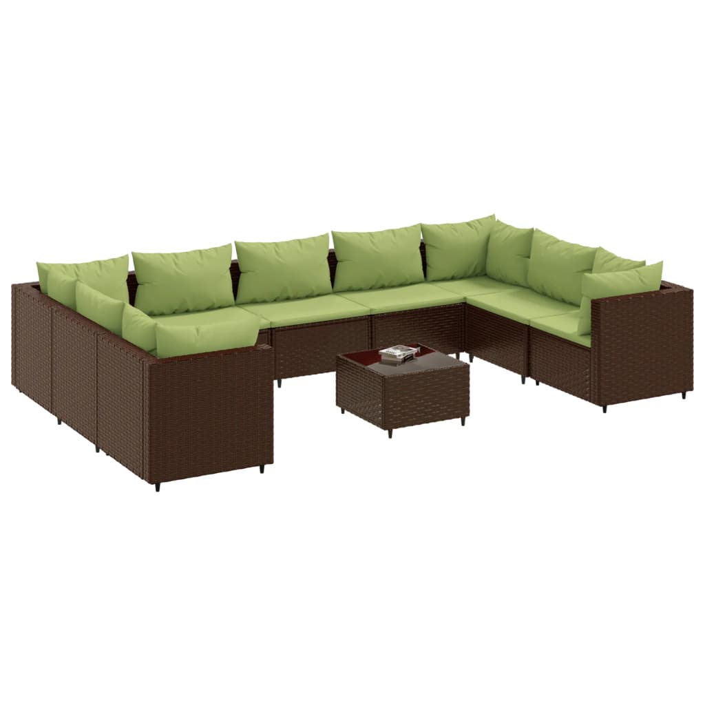 vidaXL Set muebles de jardín 10 pzas y cojines ratán sintético marrón