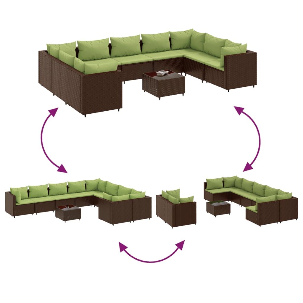 vidaXL Set muebles de jardín 10 pzas y cojines ratán sintético marrón